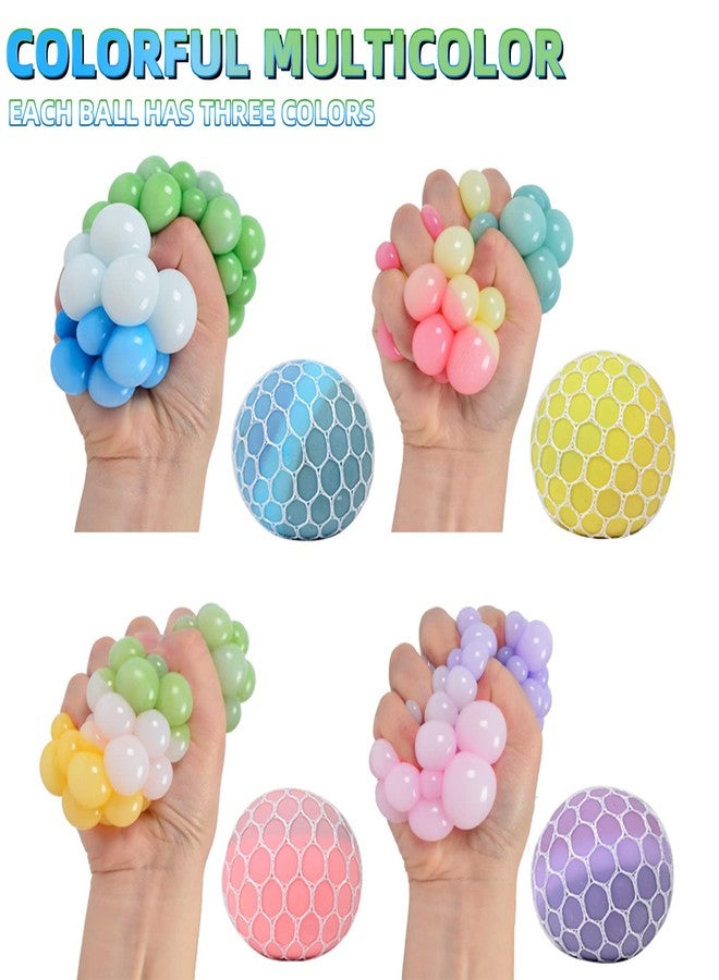 MEIEST 4 PCS Colorful Mesh Grape Stress Balls - Squeeze Color Change Fidget Toys for Stress Relief and Hand Exercise - Image 2